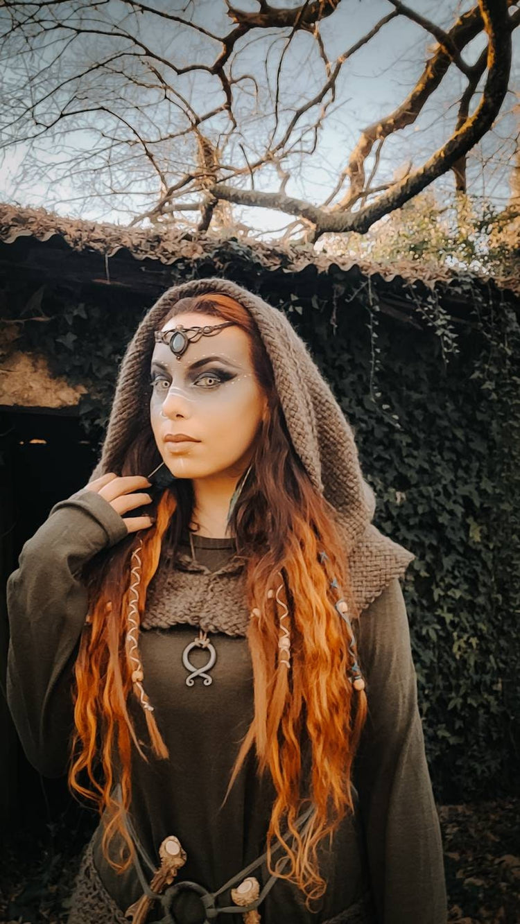 Handwoven Forest Witch Hood, Pagan Celtic Larp Costume, Oversized hoodie