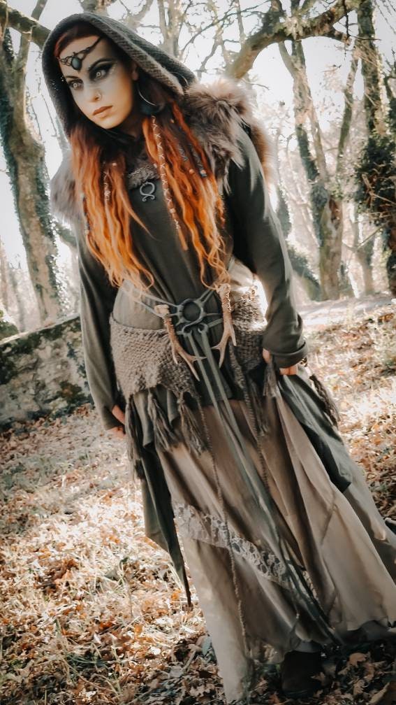 Hand Woven Pagan Wedding Shawl: Forest Witch Larp Clothing Set