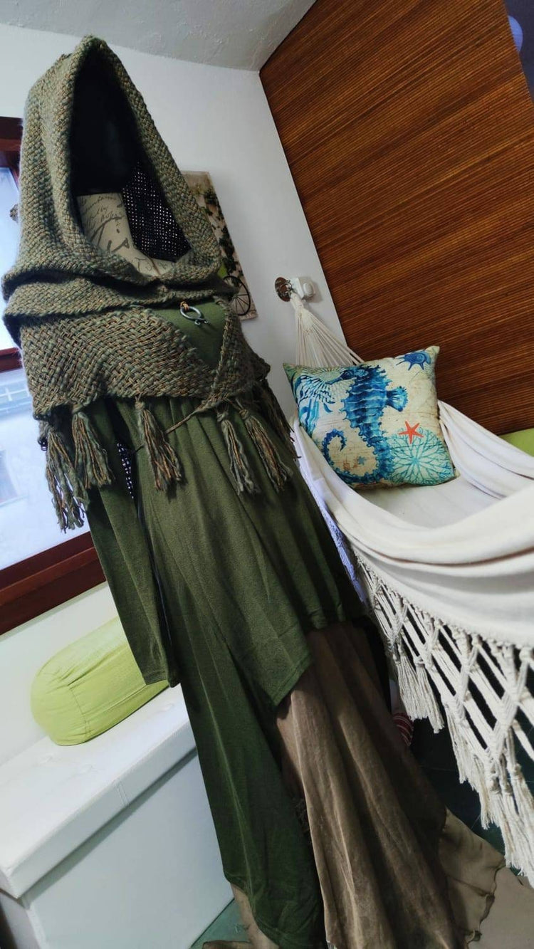 Handwoven Forest Witch Hood, Pagan Celtic Larp Costume, Oversized hoodie