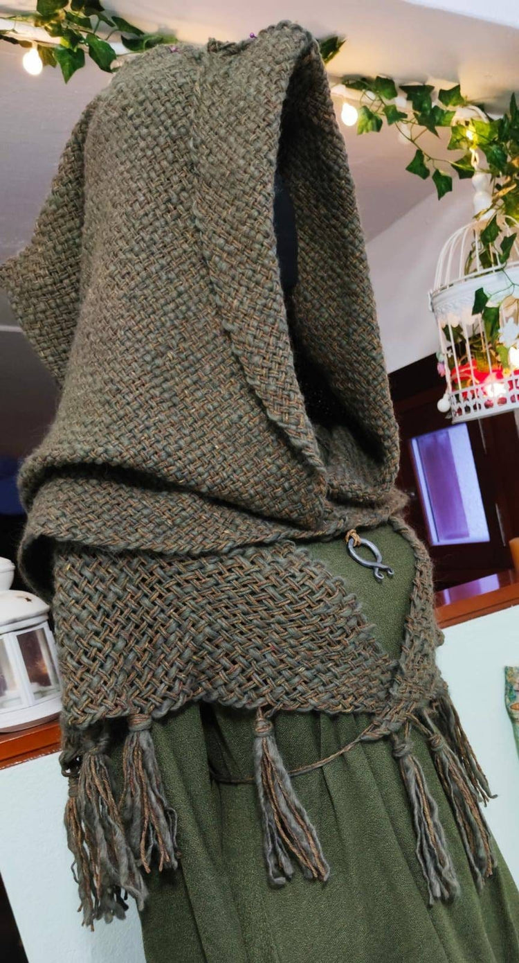 Handwoven Forest Witch Hood, Pagan Celtic Larp Costume, Oversized hoodie