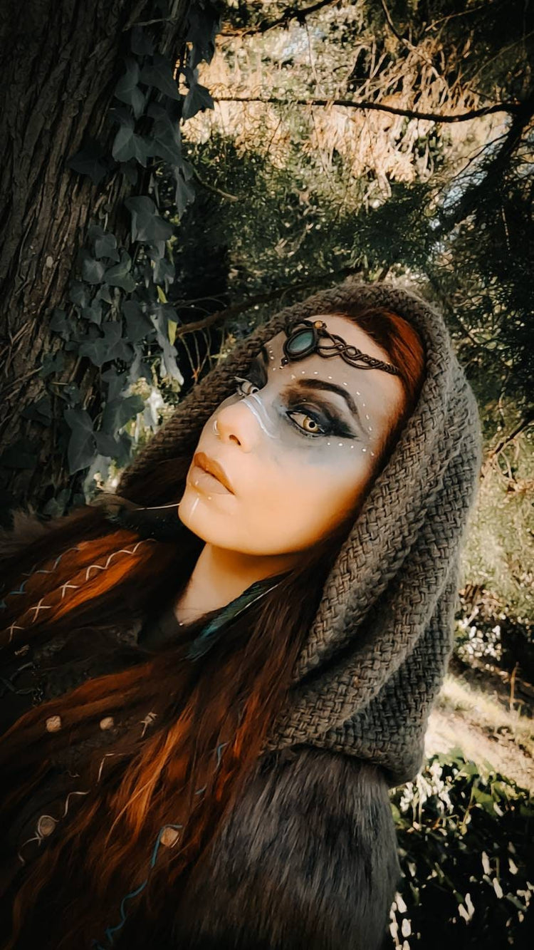 Handwoven Forest Witch Hood, Pagan Celtic Larp Costume, Oversized hoodie