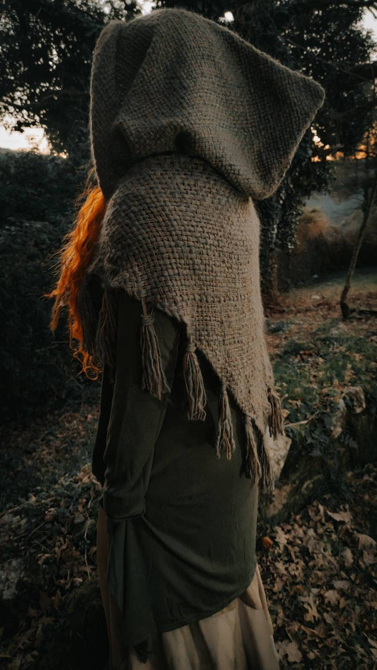 Handwoven Forest Witch Hood, Pagan Celtic Larp Costume, Oversized hoodie