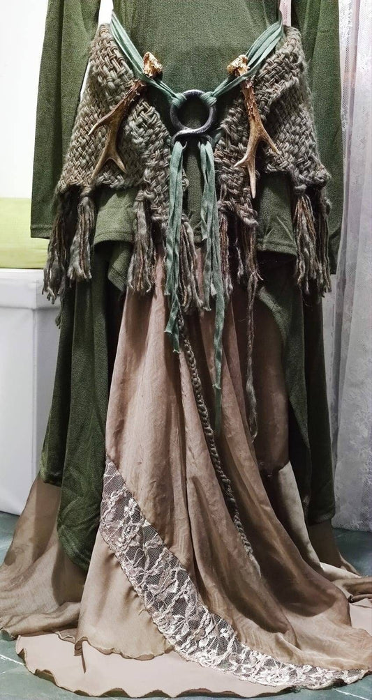 Hand Woven Pagan Wedding Shawl: Forest Witch Larp Clothing Set