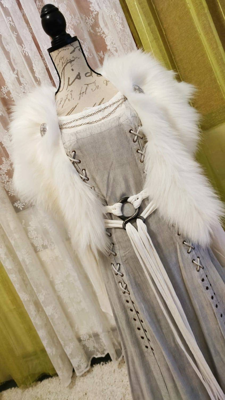 Custom Barbarian Fur Mantle with Viking Brooches