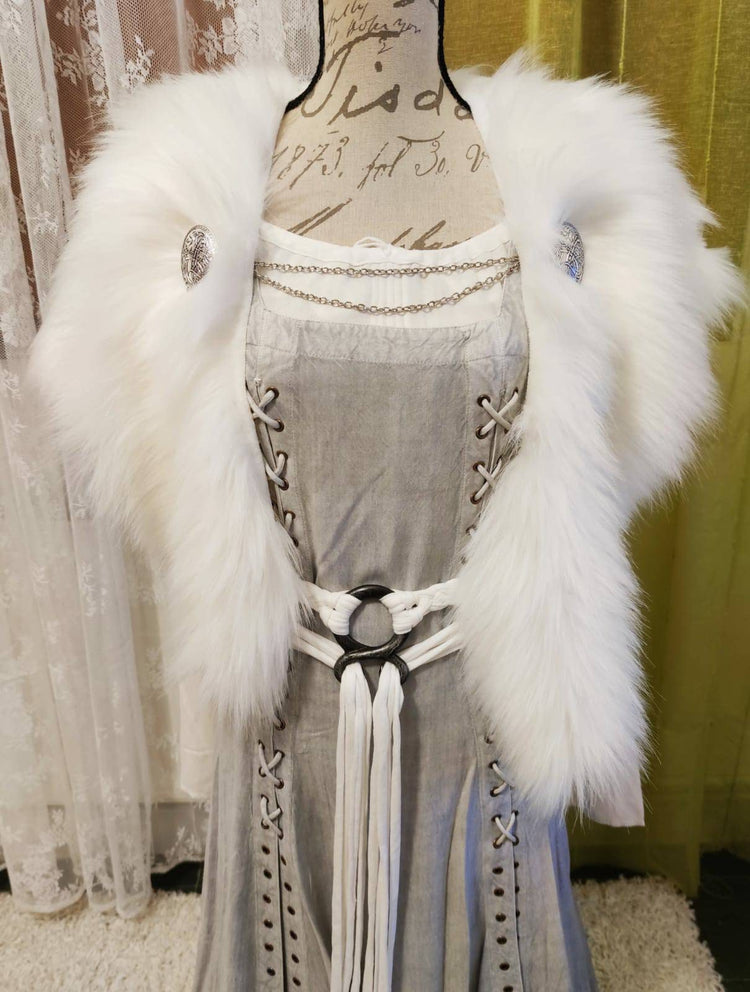 Custom Barbarian Fur Mantle with Viking Brooches