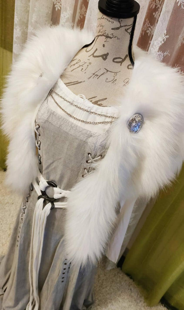 Custom Barbarian Fur Mantle with Viking Brooches