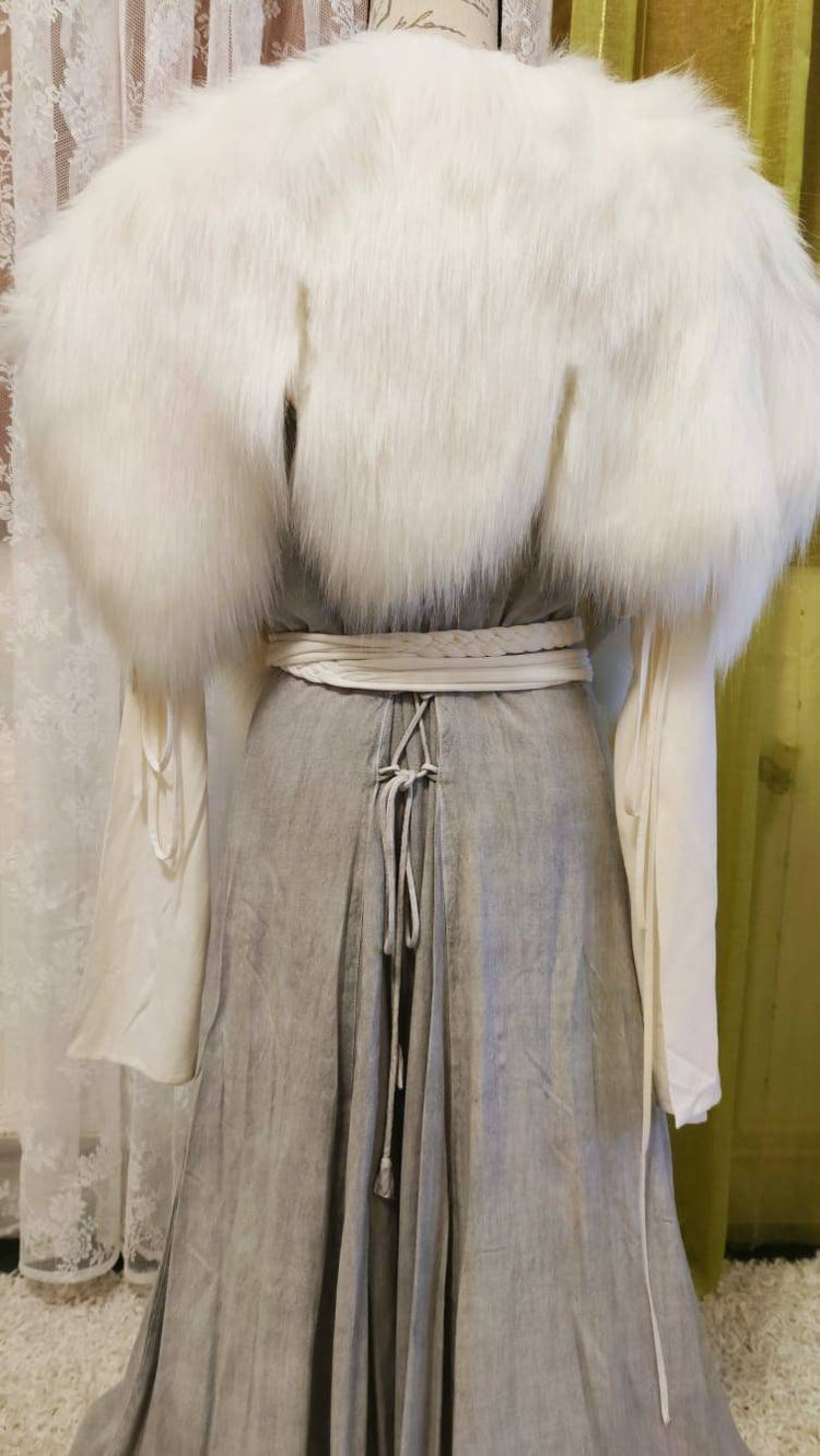 Custom Barbarian Fur Mantle with Viking Brooches