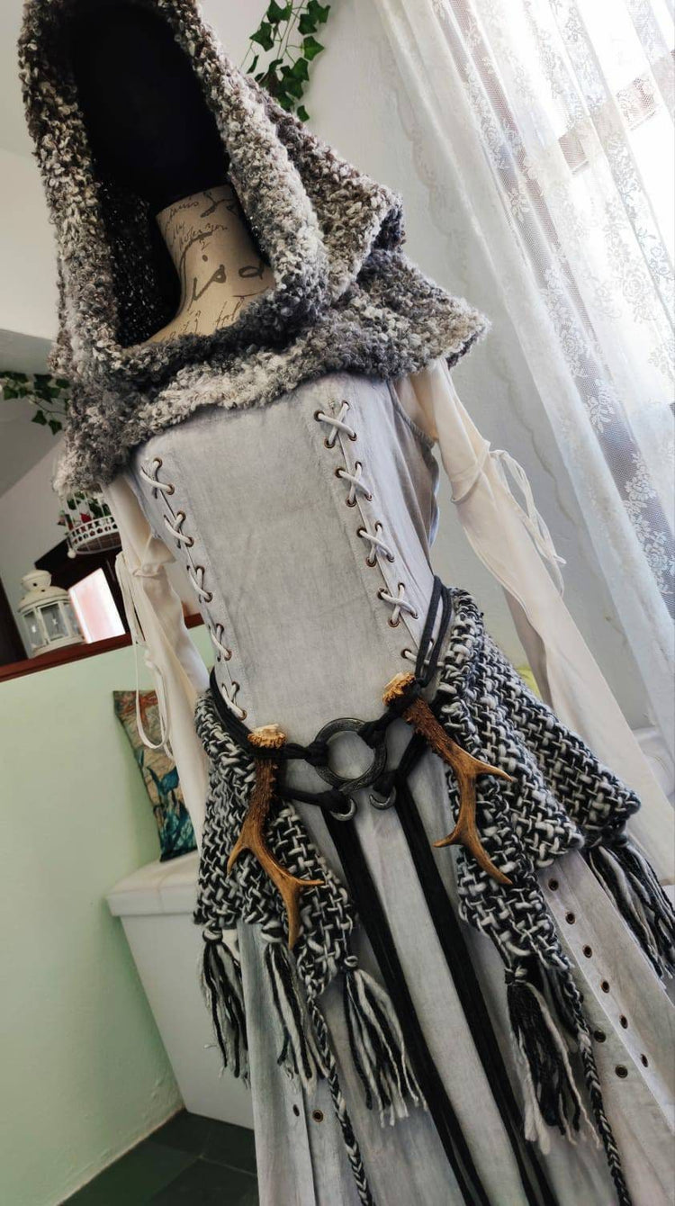Handwoven Viking Wedding Shawl, Pagan Gray Witch LARP Cape