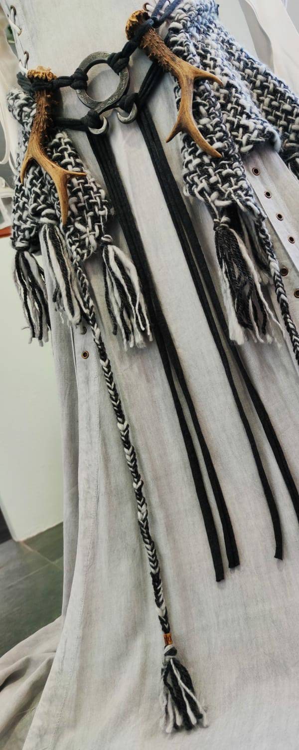 Handwoven Viking Wedding Shawl, Pagan Gray Witch LARP Cape