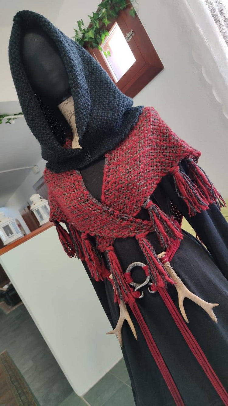 Handwoven Black Viking Hood, Norse Celtic Witch hoodie