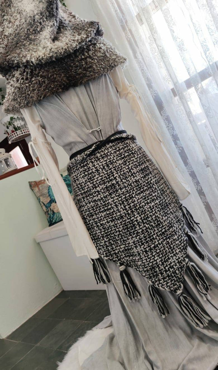 Handwoven Viking Wedding Shawl, Pagan Gray Witch LARP Cape
