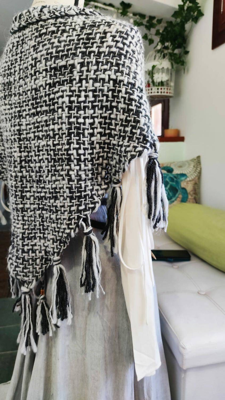 Handwoven Viking Wedding Shawl, Pagan Gray Witch LARP Cape