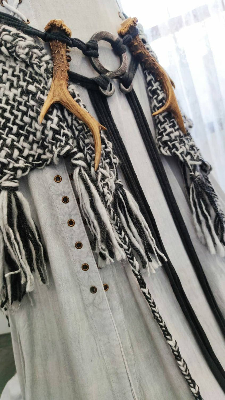 Handwoven Viking Wedding Shawl, Pagan Gray Witch LARP Cape