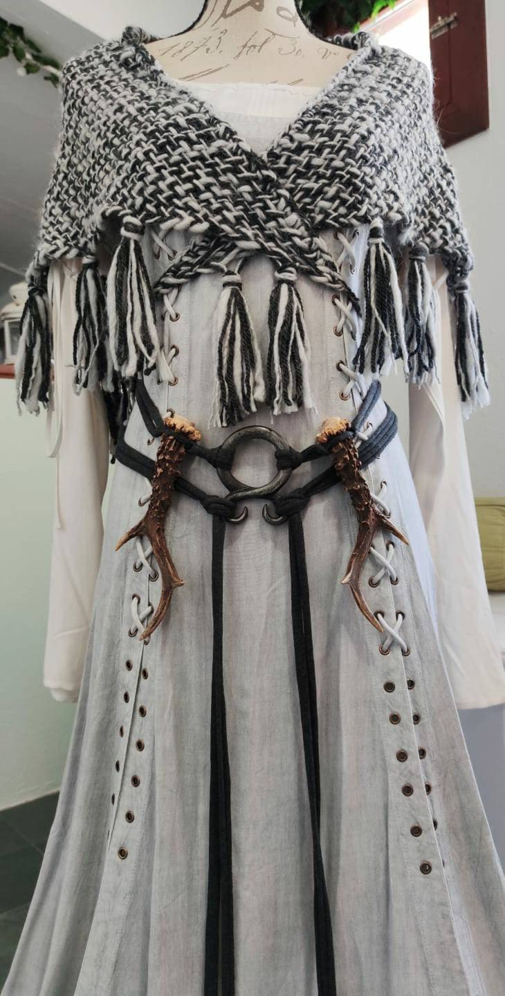Handwoven Viking Wedding Shawl, Pagan Gray Witch LARP Cape