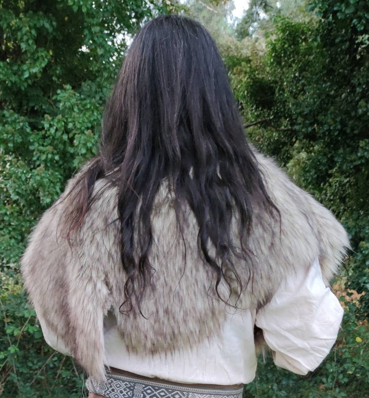 Vegan Fur Viking Mantle with Brooches, Norse Wedding Shawl