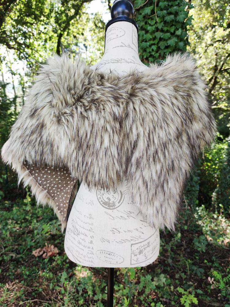 Vegan Fur Viking Mantle with Brooches, Norse Wedding Shawl