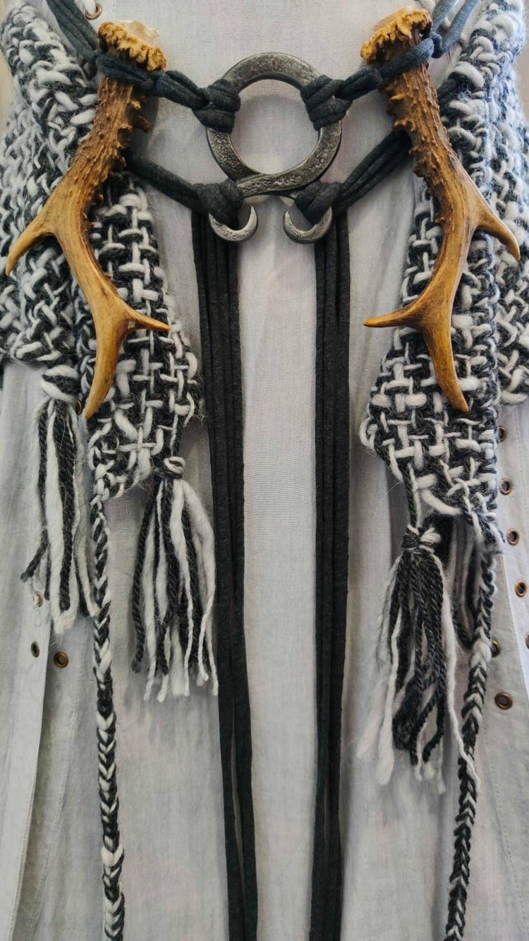 Handwoven Viking Wedding Shawl, Pagan Gray Witch LARP Cape