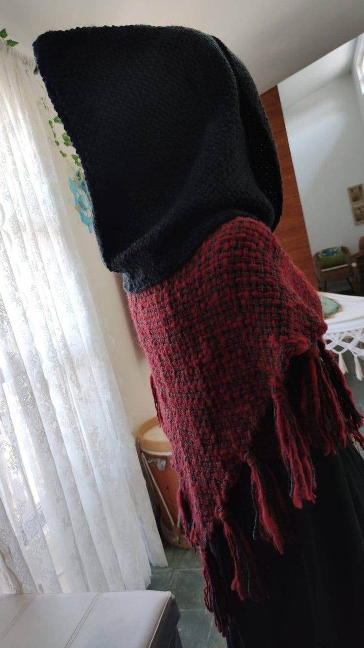 Handwoven Black Viking Hood, Norse Celtic Witch hoodie