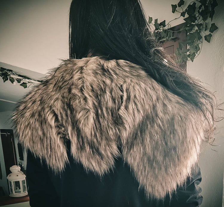 Vegan Fur Viking Mantle, Wild Wolf Clan, Celtic Wedding Shawl with Brooches