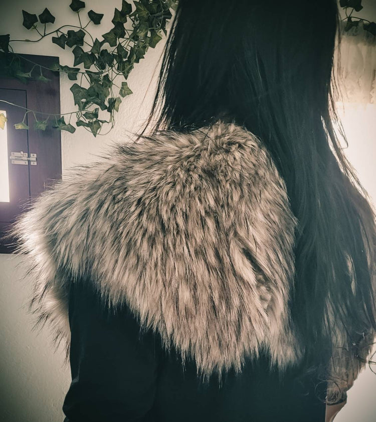 Vegan Fur Viking Mantle, Wild Wolf Clan, Celtic Wedding Shawl with Brooches