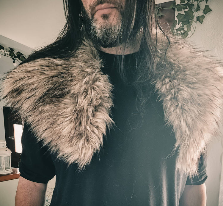 Vegan Fur Viking Mantle, Wild Wolf Clan, Celtic Wedding Shawl with Brooches