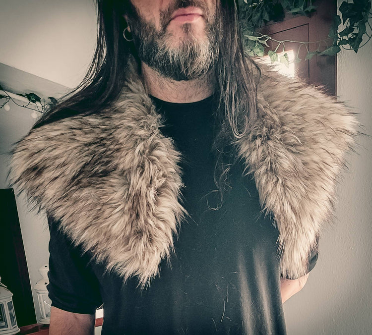 Vegan Fur Viking Mantle, Wild Wolf Clan, Celtic Wedding Shawl with Brooches
