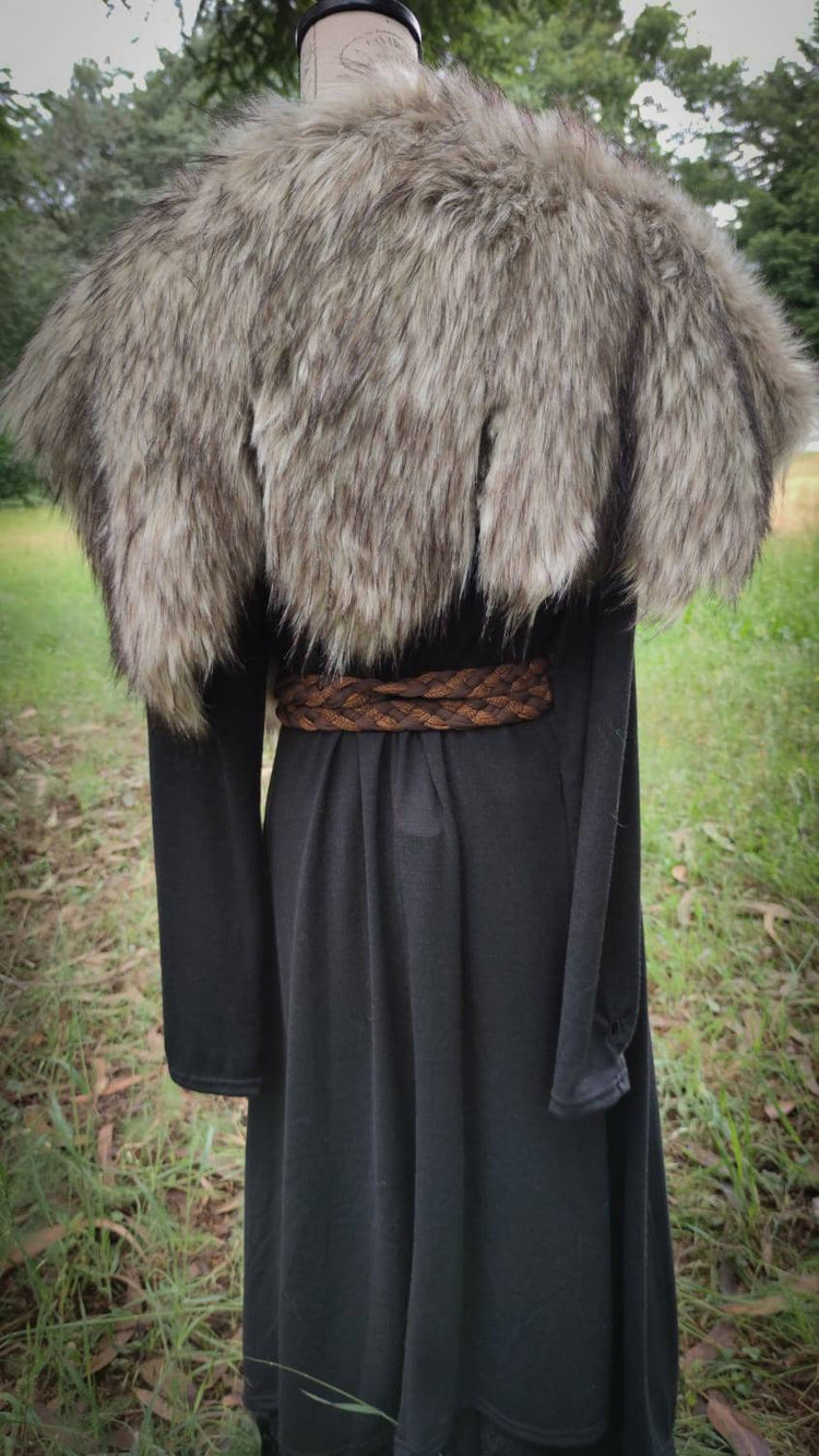Barbarian Fur Viking Shoulder Mantle, Brooches Included