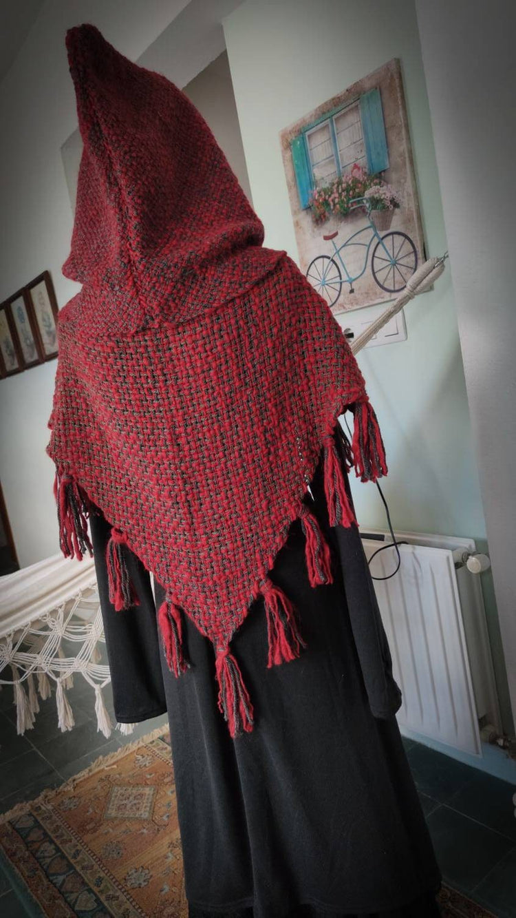 Handwoven Fire Witch Hood, Norse hoodie,  Nordic Style Costume
