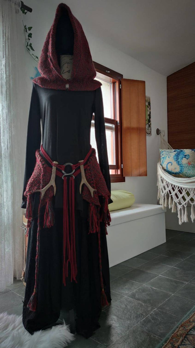 Handwoven Fire Witch Hood, Norse hoodie,  Nordic Style Costume