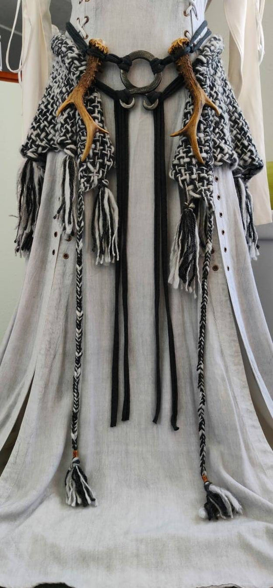 Handwoven Viking Wedding Shawl, Pagan Gray Witch LARP Cape