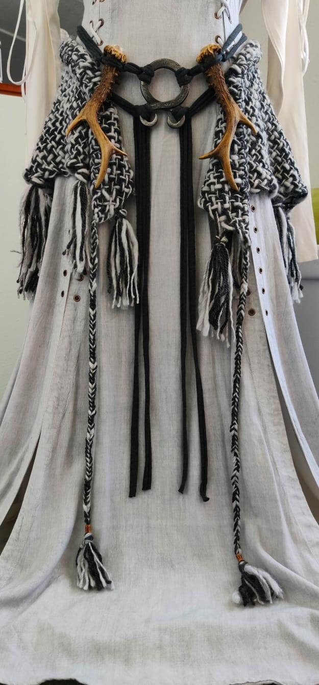 Handwoven Viking Wedding Shawl, Pagan Gray Witch LARP Cape