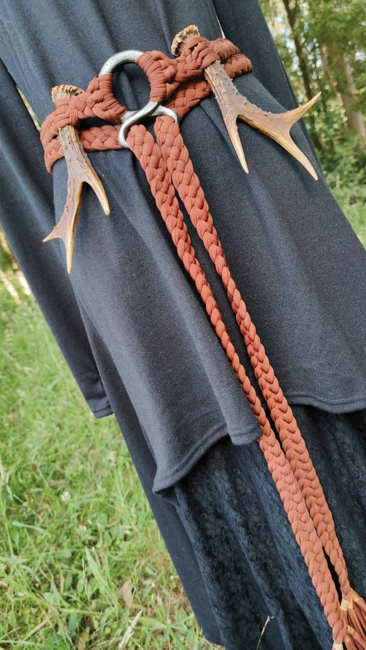Handwoven Norse Witch Belt: Braided Viking Costume with Deer Antlers
