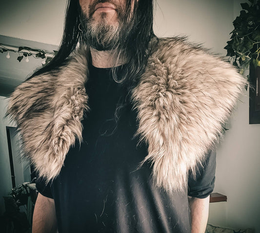 Vegan Fur Viking Mantle, Wild Wolf Clan, Celtic Wedding Shawl with Brooches