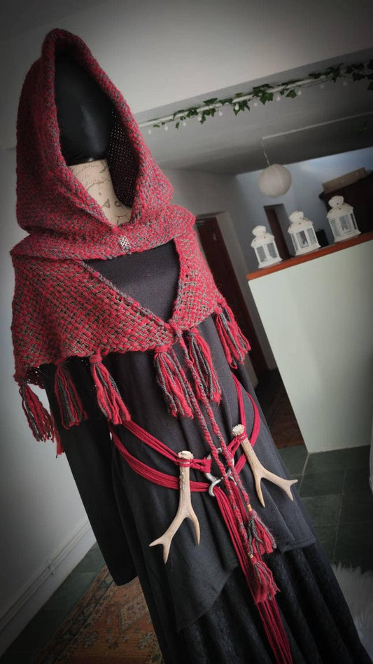 Handwoven Fire Witch Hood, Norse hoodie,  Nordic Style Costume