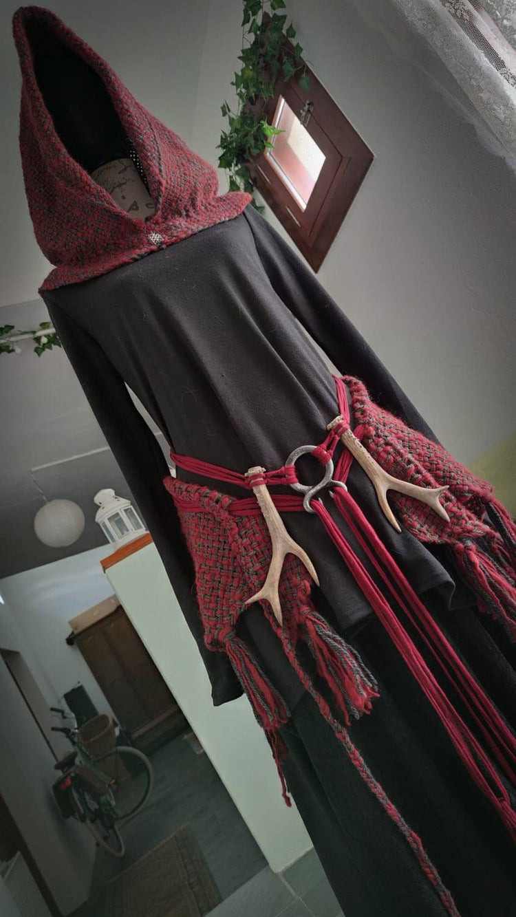Handwoven Fire Witch Hood, Norse hoodie,  Nordic Style Costume