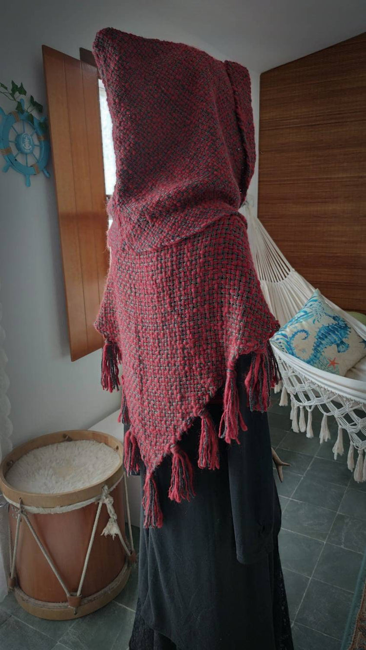 Handwoven Fire Witch Hood, Norse hoodie,  Nordic Style Costume