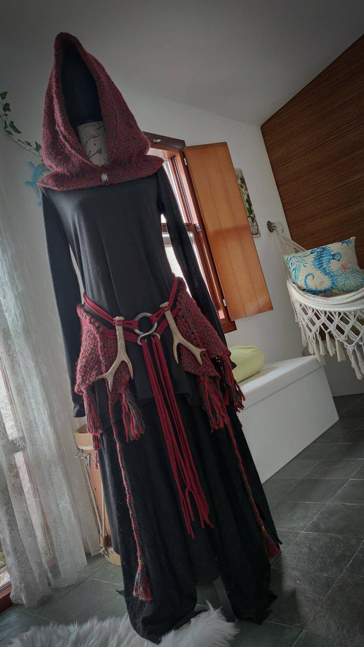 Handwoven Fire Witch Hood, Norse hoodie,  Nordic Style Costume