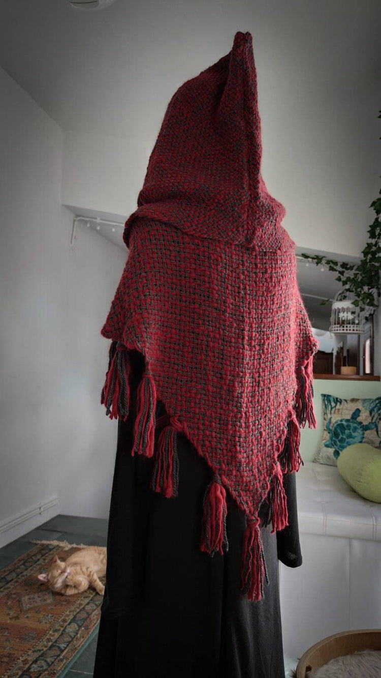 Handwoven Fire Witch Hood, Norse hoodie,  Nordic Style Costume