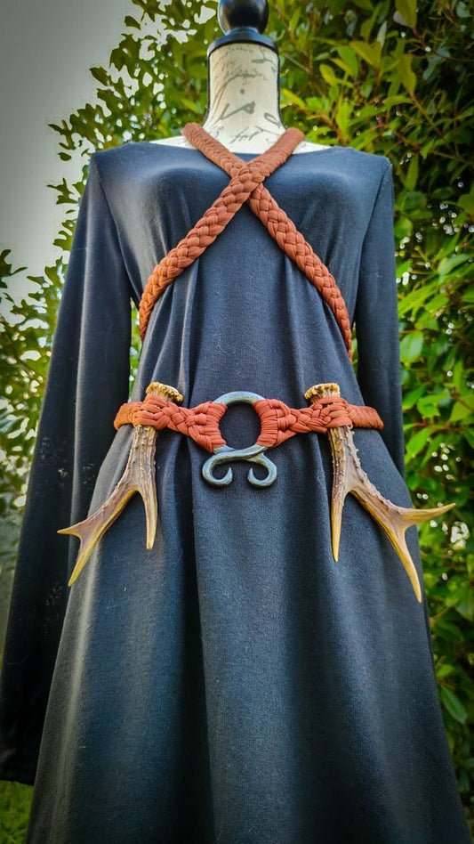 Handwoven Norse Witch Belt: Braided Viking Costume with Deer Antlers