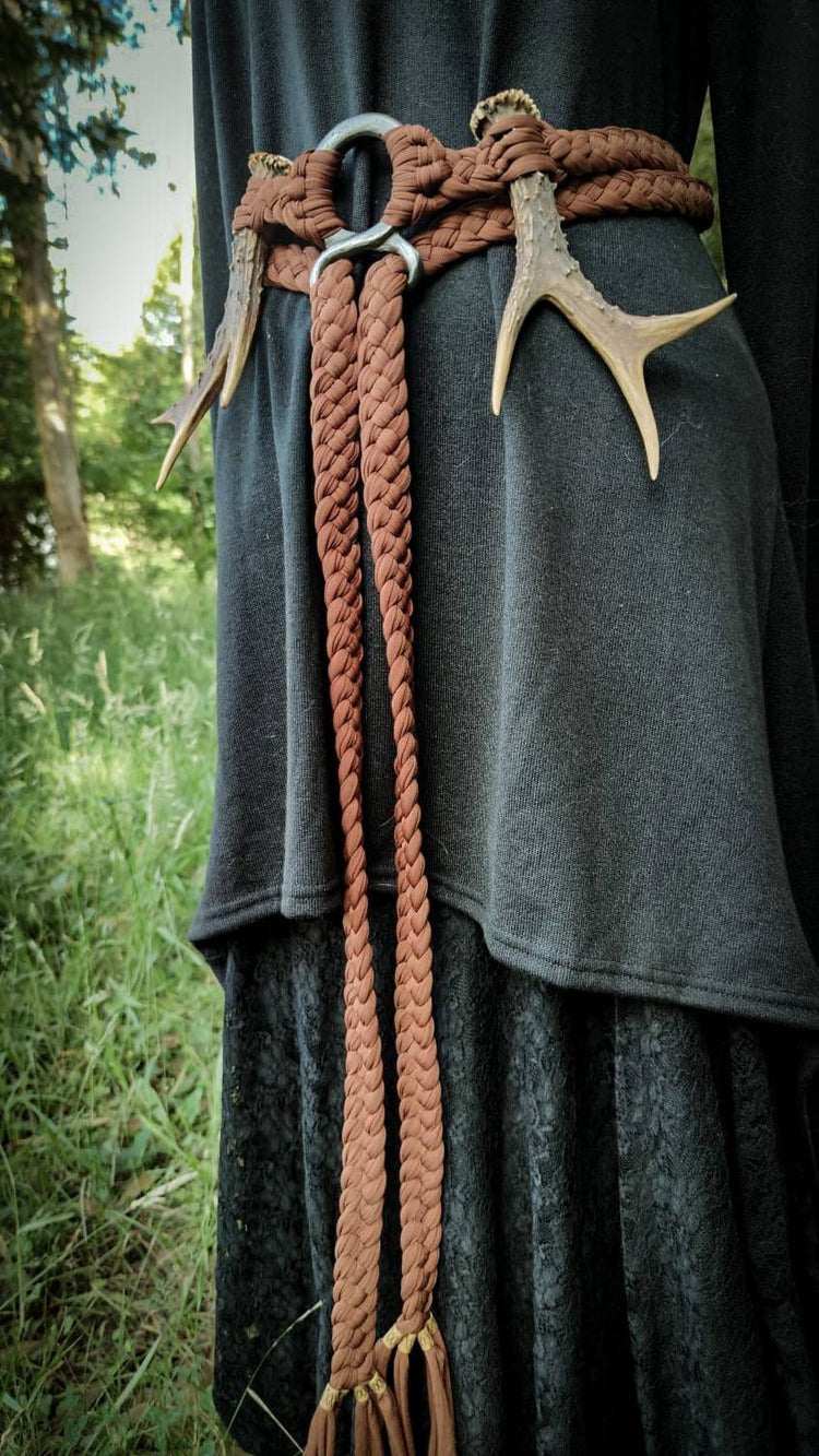 Handwoven Norse Witch Belt: Braided Viking Costume with Deer Antlers