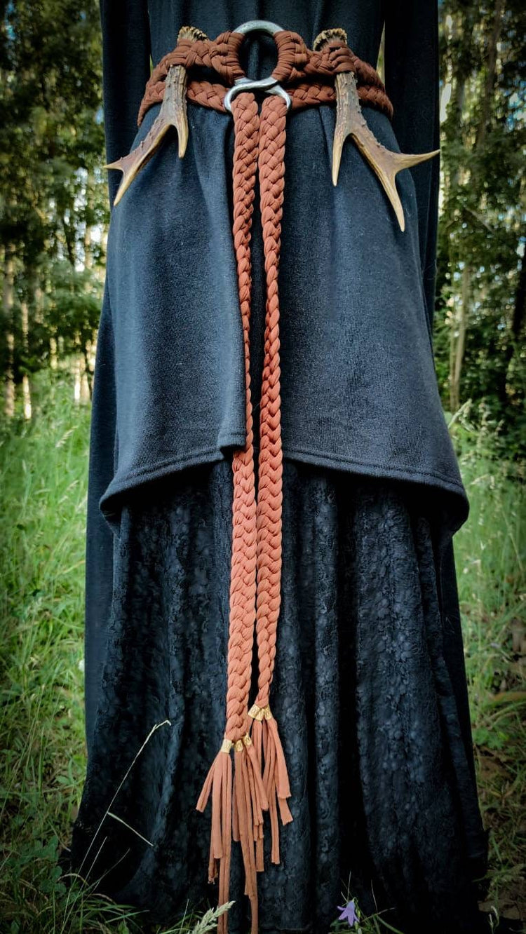 Handwoven Norse Witch Belt: Braided Viking Costume with Deer Antlers