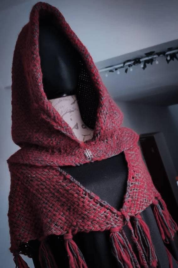 Handwoven Fire Witch Hood, Norse hoodie,  Nordic Style Costume