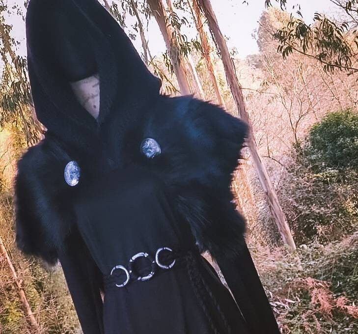 Handwoven Black Viking Hood, Norse Celtic Witch hoodie