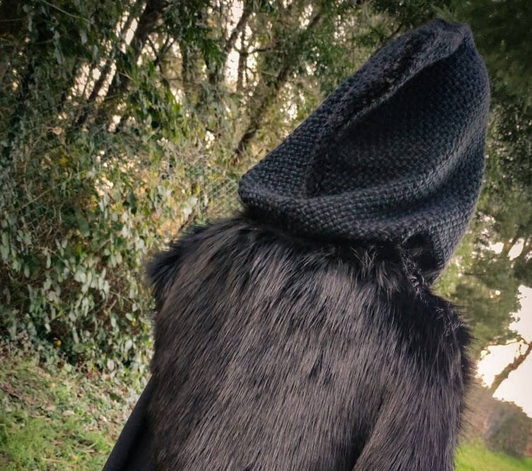 Handwoven Black Viking Hood, Norse Celtic Witch hoodie