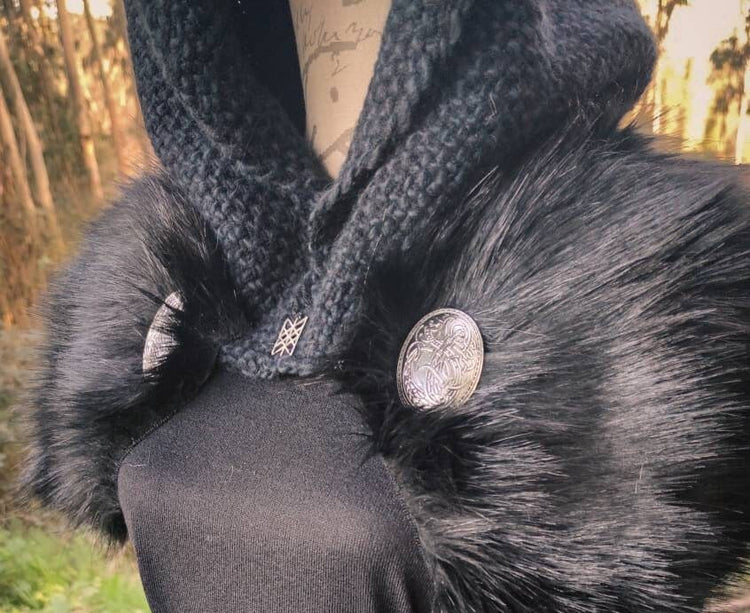 Handwoven Black Viking Hood, Norse Celtic Witch hoodie