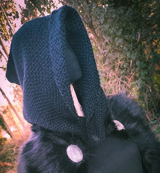 Handwoven Black Viking Hood, Norse Celtic Witch hoodie