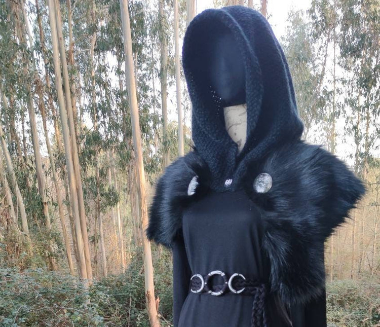 Handwoven Black Viking Hood, Norse Celtic Witch hoodie