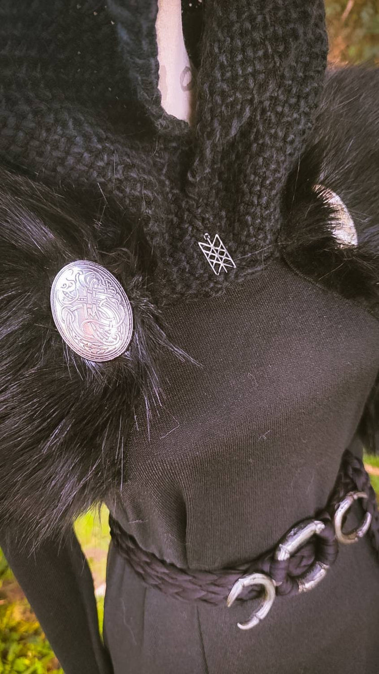 Handwoven Black Viking Hood, Norse Celtic Witch hoodie