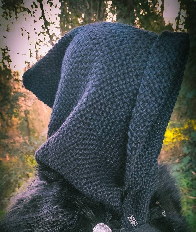 Handwoven Black Viking Hood, Norse Celtic Witch hoodie
