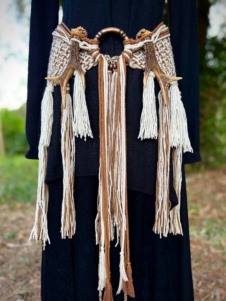 Nordic Shaman Shawl: Harvest Witch Belt, Vegan Antler Amulet